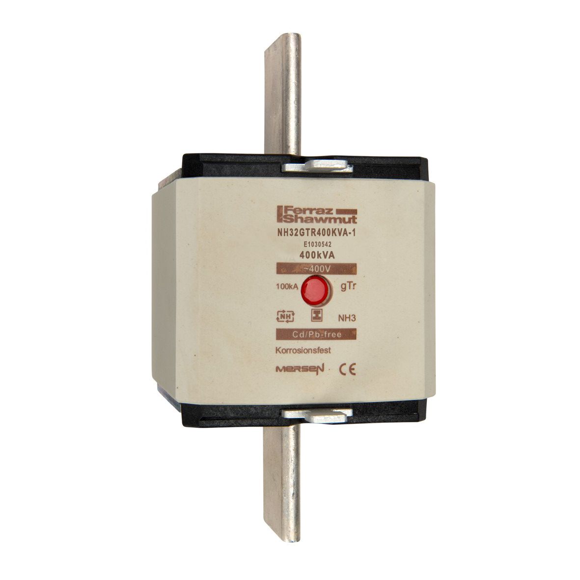 E1030542A - NH fuse-link gTr, 400VAC, size 3, 400KVA, centre indicator/insulated tags